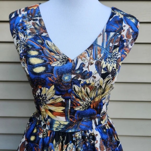 Jealous Tomato Blue Multicolor Dress Abstract Print Cut-Out Sides Mini Short - Picture 5 of 16